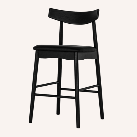 Freddie barstool Black, side profile showing seat height and footrest