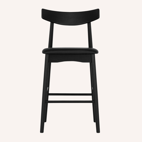Freddie barstool in Black PU leather and oak frame