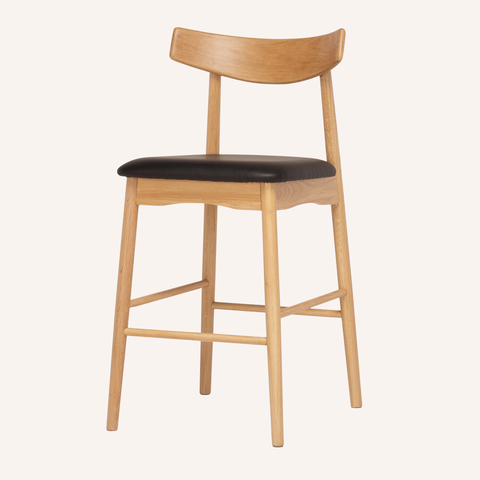 Freddie barstool in Natural + Black colourway, front view
