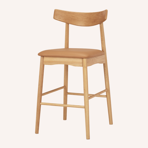 Freddie barstool in Natural + Tan colourway, front view