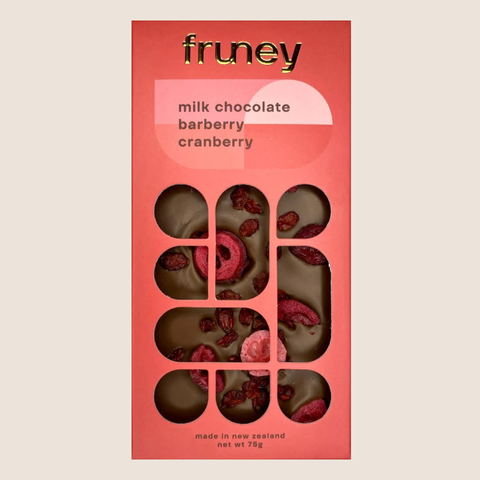 Fruney Milk Chocolate Barberry and Cranberry Bar