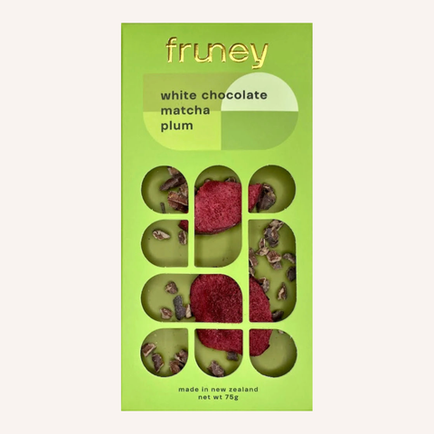 Fruney White Chocolate Matcha Plum Dark Chocolate Bar
