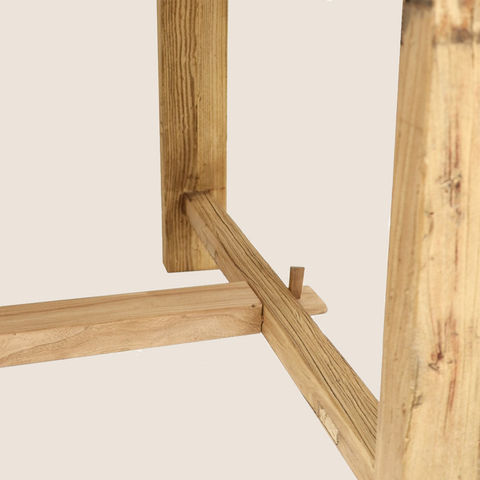 Gia dining table side profile showing reclaimed elm construction
