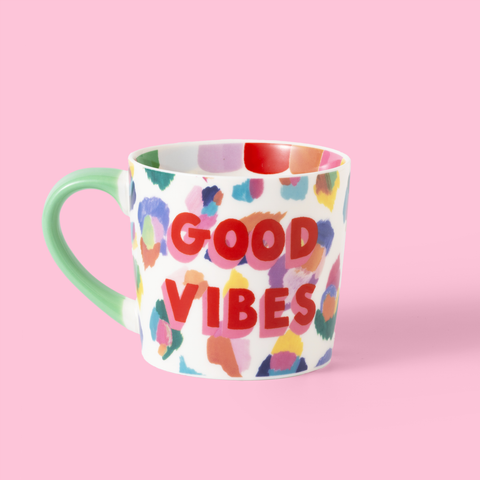 Good Vibes Painted Leopard Mug leopard print close-up