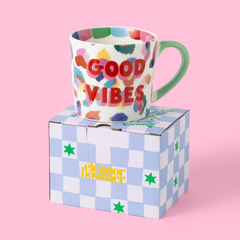 Good Vibes Painted Leopard Mug packaging