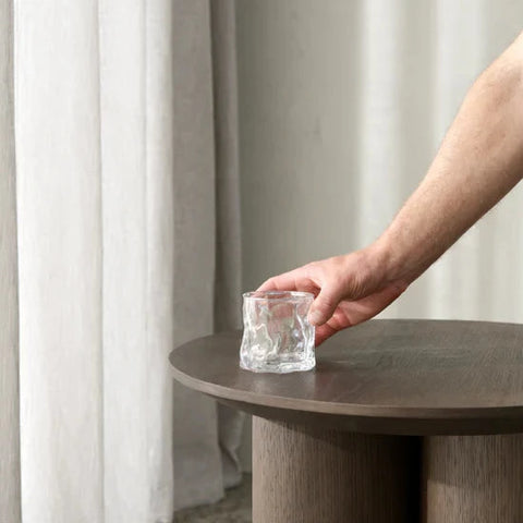 Gordon tumbler styled on a timber surface showing transparent glass and spot detail