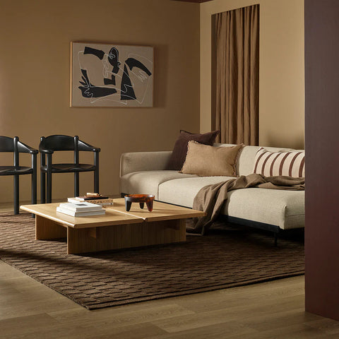 Hugo Espresso hand-carved NZ wool checkerboard rug, full view