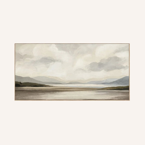 Tarn Printed Canvas – hand embellished framed landscape art in muted tones