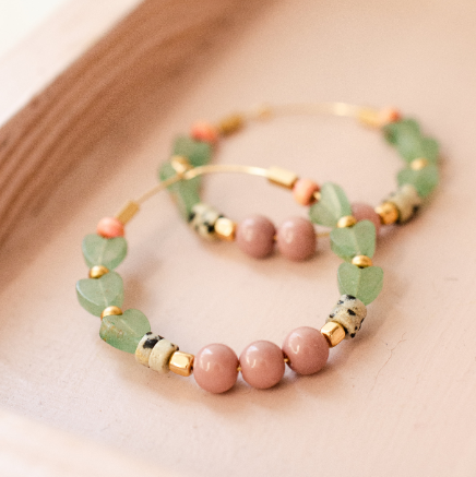 Jade Heart Beaded Hoops