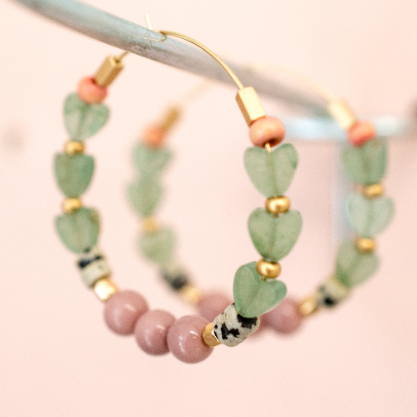 Jade Heart Beaded Hoops worn