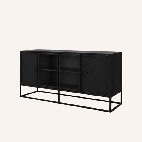 Kingston metal sideboard styled in a living room setting