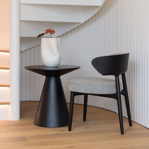 Knew Vase styled under a staircase