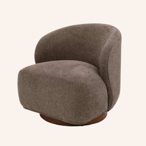 Koora Swivel Chair in Mink textured fabric, front view