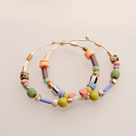 Large Pastel Beaded Hoops detail