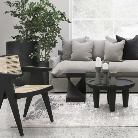 Lazy Days slipcover sofa 2 Seater in Cement, styled in a living room