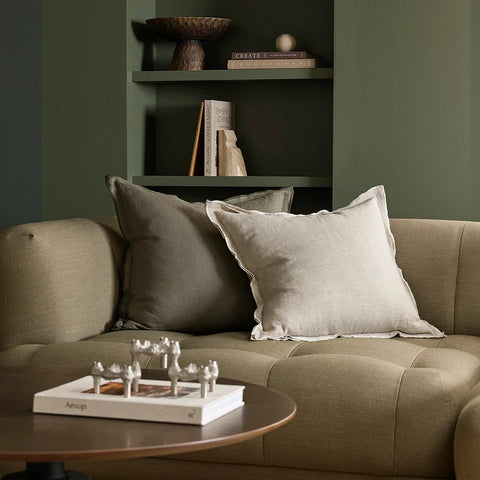 Linden Linen Cushion styled on a sofa