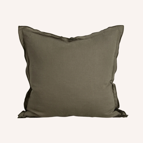 Linden Olive Cushion in 100% linen with double flange