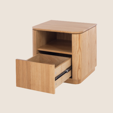 Linden bedside table open drawer