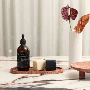 Line Tray in Burnt Travertine, styled shot