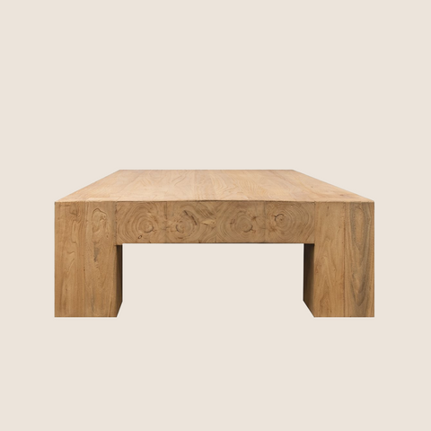 Lodge coffee table alternate side view showing generous 105cm depth