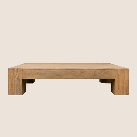 Lodge reclaimed elm coffee table 170cm with dovetail corner joints, front view