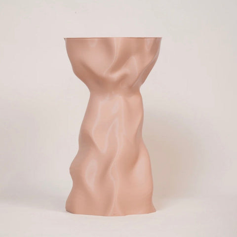 Lulu Noise apricot recycled plastic side table with wavy surface texture