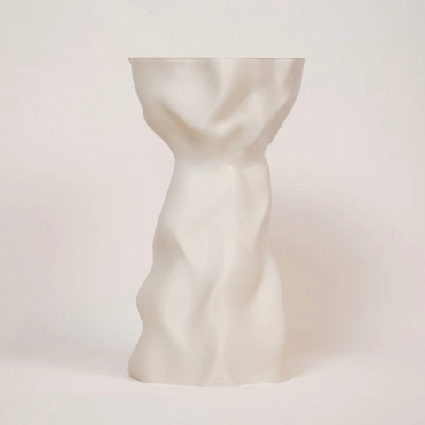 Lulu Noise eggshell recycled plastic side table with wavy surface texture