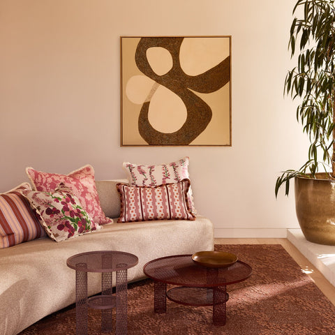 Lupin Multi Linen Cushion styled in a living room setting