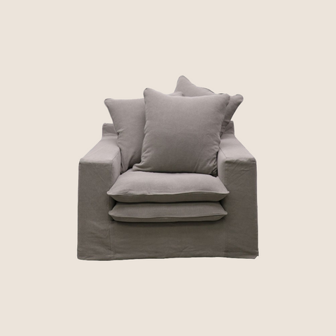 Luxury Lodge slipcover armchair in Cement, front view