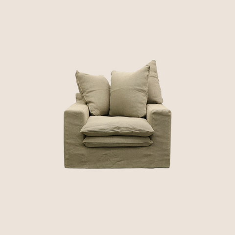 Luxury Lodge slipcover armchair in Khaki, front view