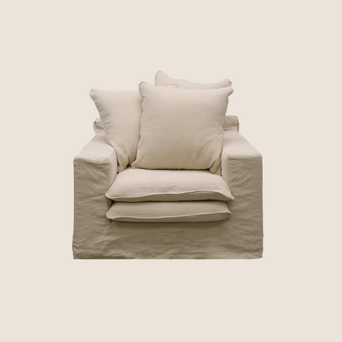 Luxury Lodge slipcover armchair in Oatmeal, front view