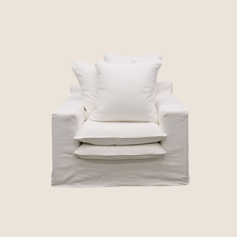 Luxury Lodge slipcover armchair in White, front view