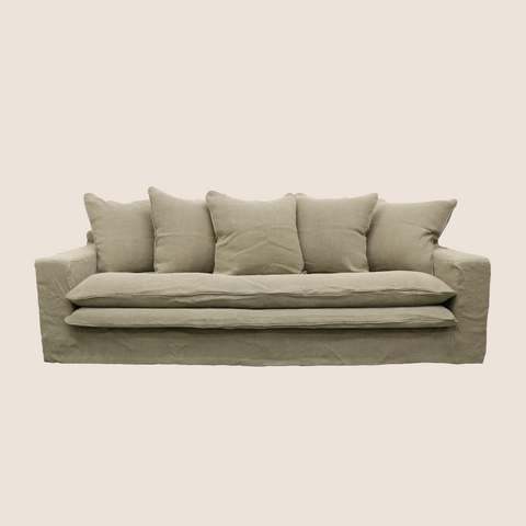 Luxury Lodge slipcover sofa 3 Seater in Khaki, front view
