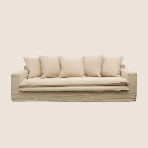 Luxury Lodge slipcover sofa 3 Seater in Oatmeal, front view