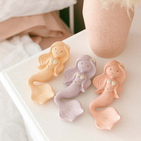 Maeve the Mermaid natural rubber teether in grape, baby gift idea