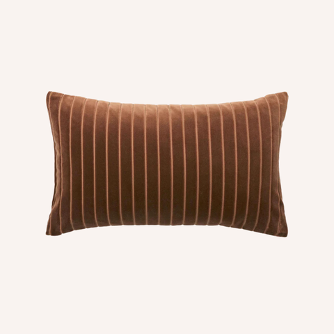 Maple mini cushion alternate view showing two-sided stripe design and velvet texture