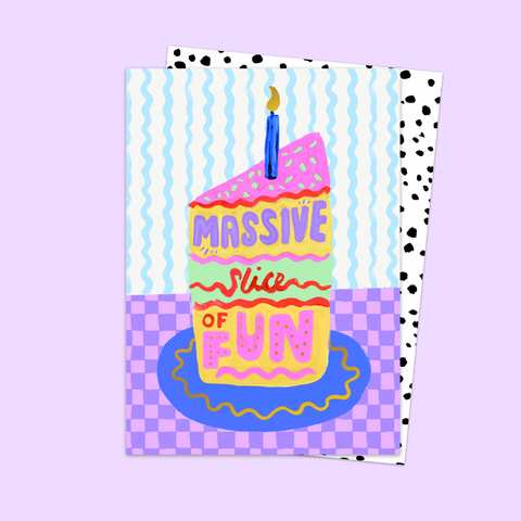 Massive Slice of Fun birthday card with bold cake design and gold foil detail