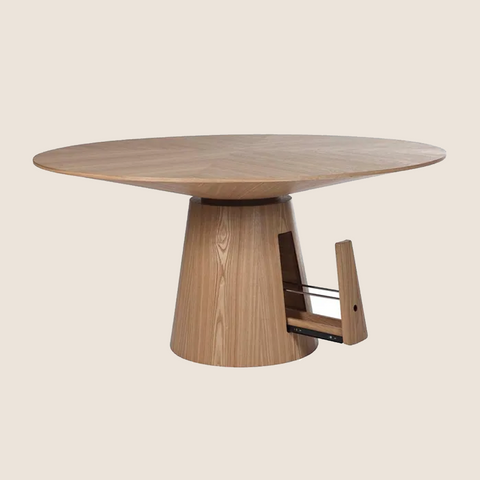 Matthew round dining table natural ash with central opening detail