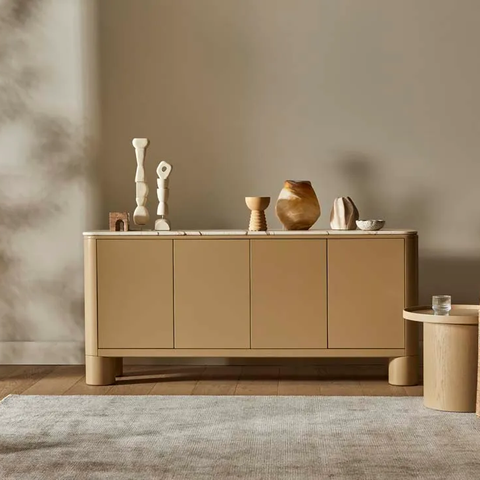 Maven sideboard in brown vein marble and camel, front view