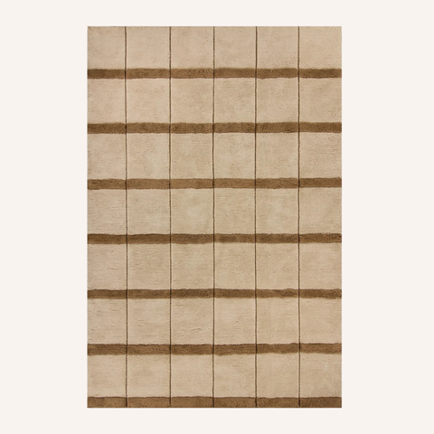 Mesa Rug in camel and chestnut, hand-knotted wool shag
