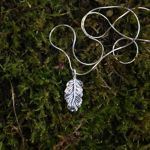 Sterling silver necklace cast from a mountain beech leaf