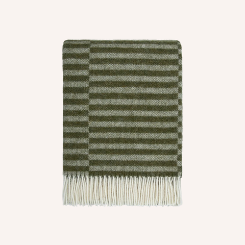 Noah Olive Throw showing offset linear wool weave