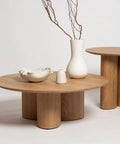 Nova round natural oak veneer coffee table, 100cm diameter, front view