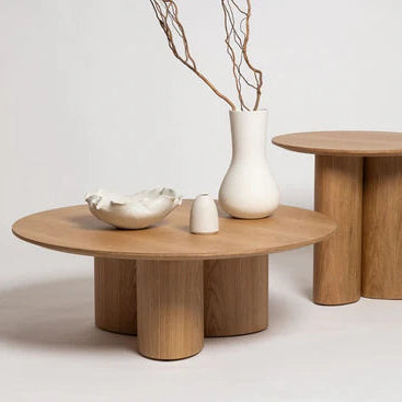 Nova round natural oak veneer coffee table, 100cm diameter, front view