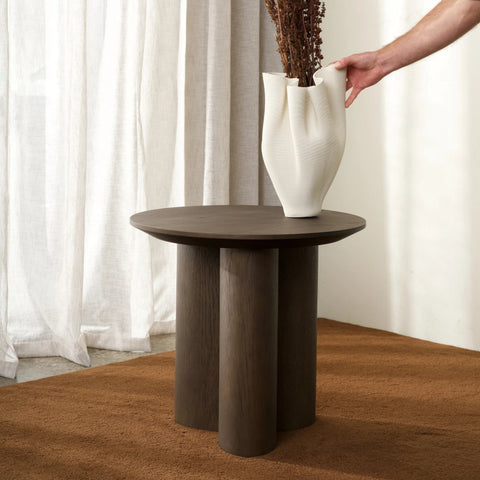 Nova round natural oak veneer side table, 60cm diameter, front view