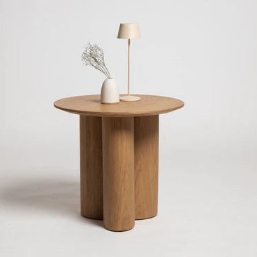 Nova side table alternate angle showing oak veneer grain detail