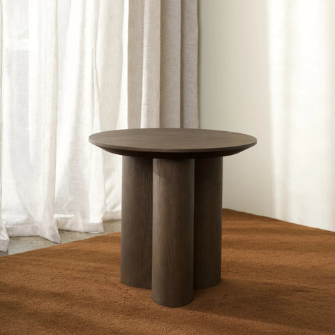 Nova side table alternate angle showing rounded edge and oak grain detail