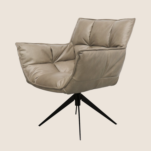 Orbit swivel chair in Beige leather, alternate angle showing swivel base