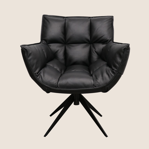 Orbit swivel chair in Black top grain leather, front view