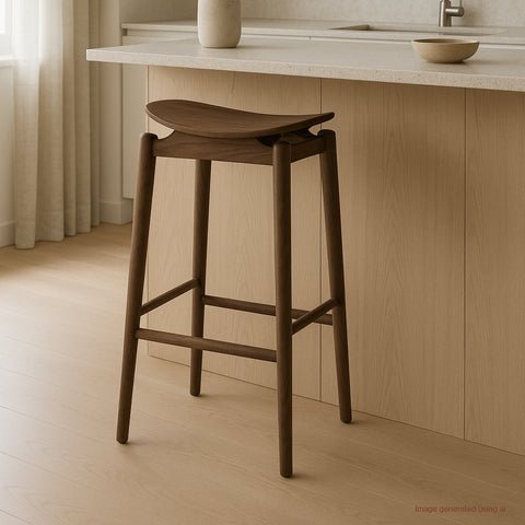 Oslo barstool styled at a kitchen island in dark oak finish
